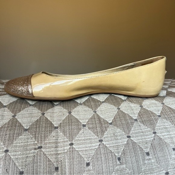 Jimmy Choo Tan Beige Ballet Flats with Sparkly Gold Toe Women EU 39.5 US 9 - 9.5 - Picture 13 of 14